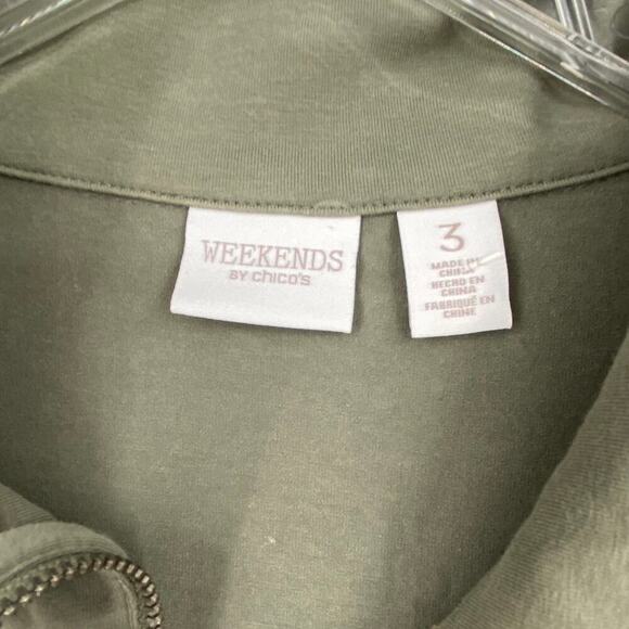 Chico's Weekends Jacket Size XL Olive Green White Color Block Pockets Stretch - Picture 2 of 9